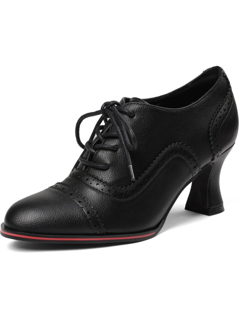 Women's Black Vintage Comfortable Chunky High Heel Lace Up Brogues Dress Booties